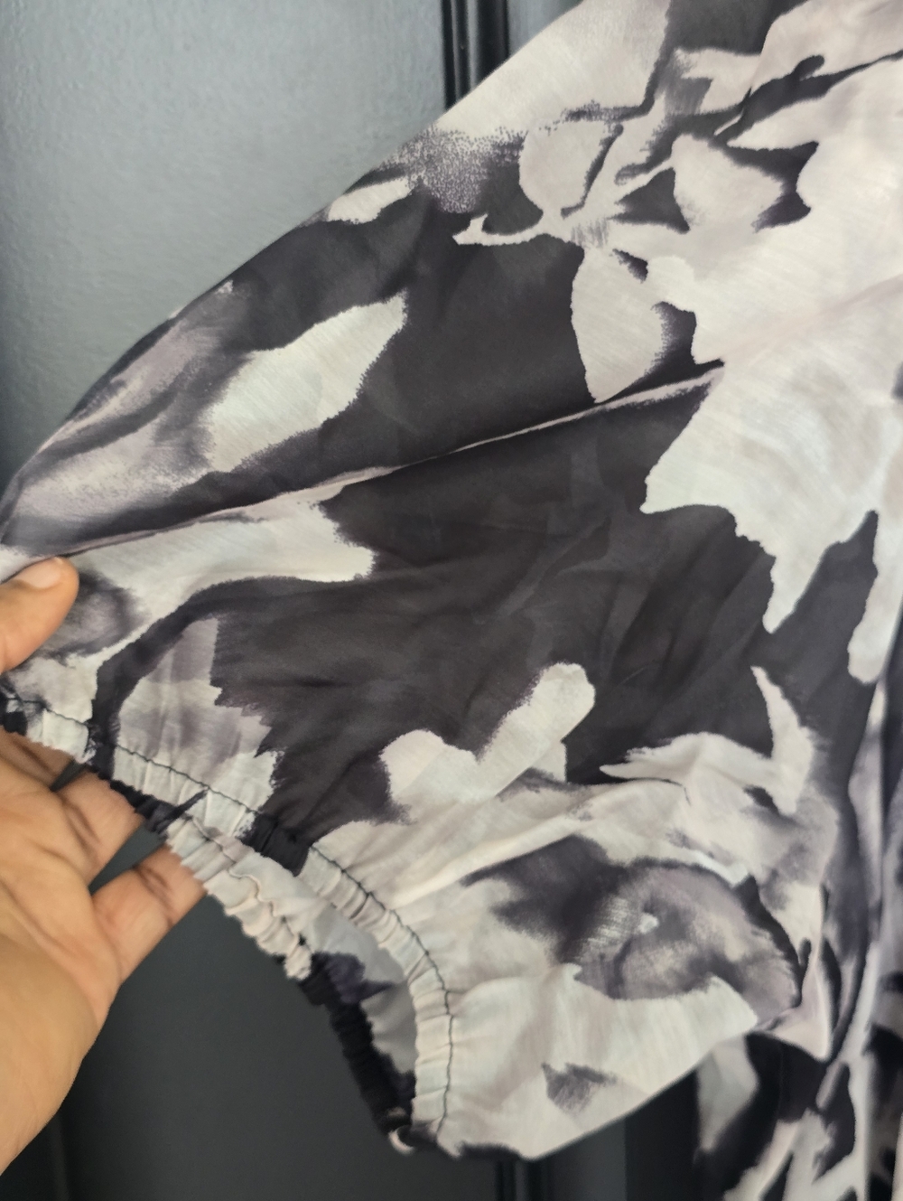 Anne Klein Plus Sz 3X Black Floral Maxi Dress Puff Sleeve Elastic Waist Coastal - Picture 7 of 11